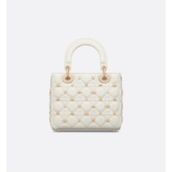 Sac Lady Dior My ABCDior Small libellules dorés blanc