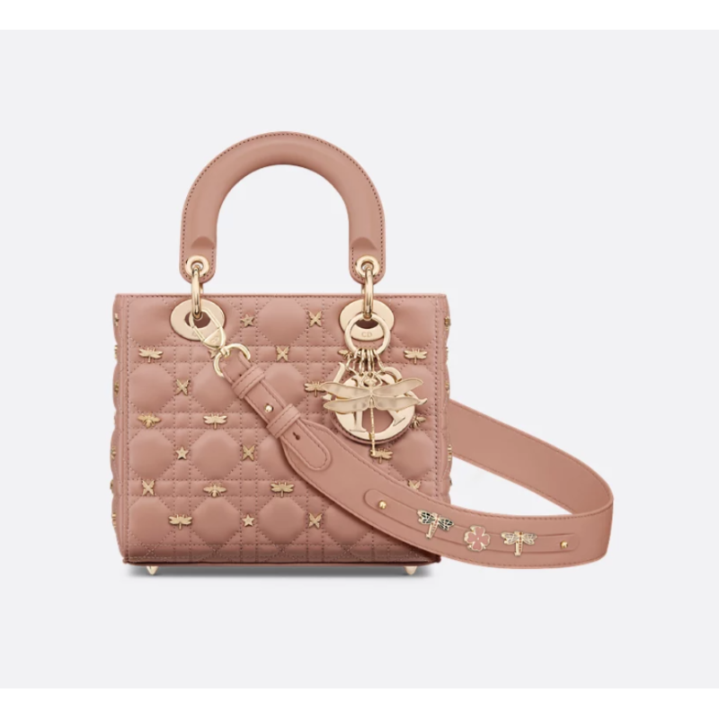Sac Lady Dior My ABCDior Small libellules dorés pink
