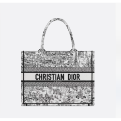 Sac Dior Book Tote Medium Paris Allover blanche et noire