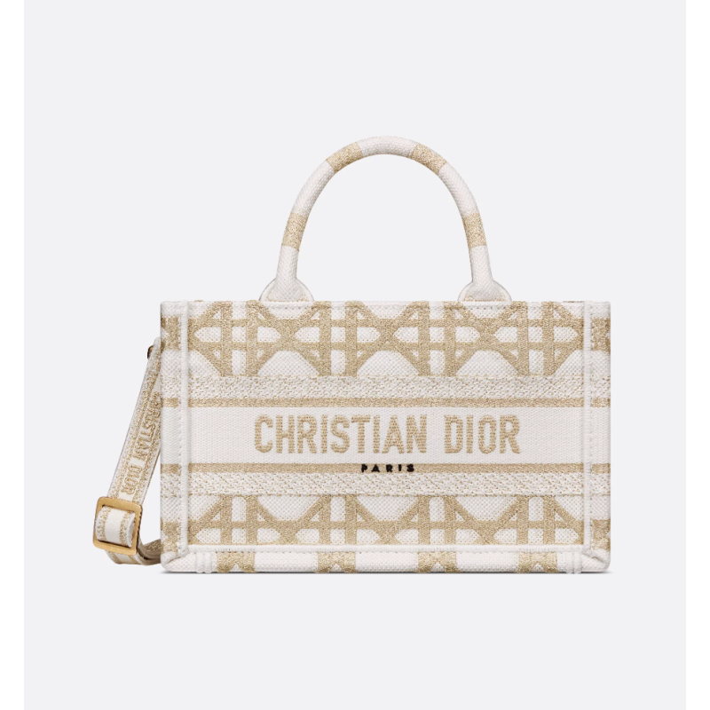 Sac Dior Book Tote Mini blanche et dorée